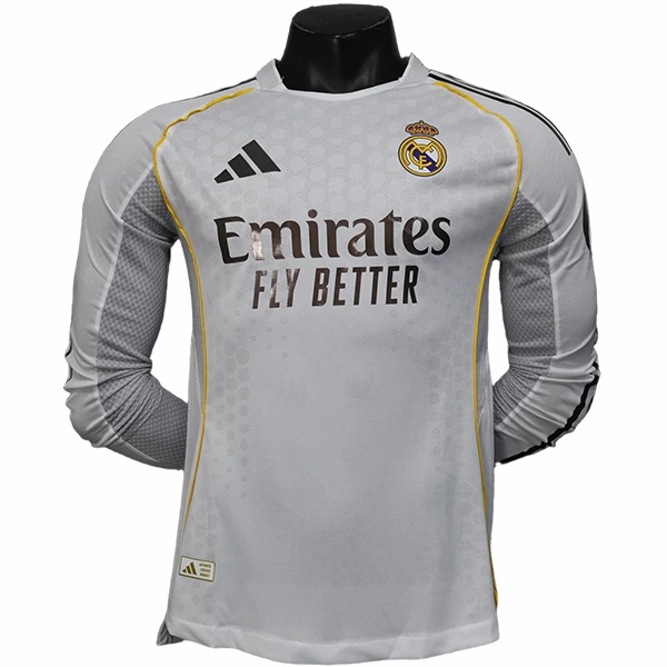 Casa Jugadores Manga Larga Real Madrid 2025 2026 Blanco Real Madrid Camiseta Edición Jugadores 2025 2026 Casa Blanca - Camiseta Real Madrid | 7camisetas