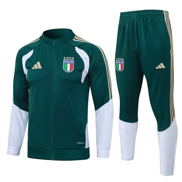 Conjunto Completo Ropa Deportiva Con Cremallera Larga Italia 2026 Verde Blanco Italia Conjunto 2026 Verde - Equipación Italia | 7camisetas