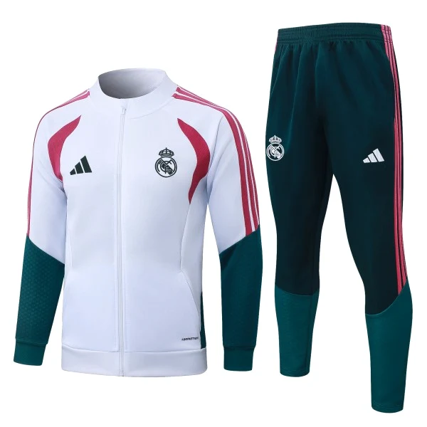 Conjunto Completo Ropa Deportiva Con Cremallera Larga Niños Real Madrid 2026 2027 Blanco Rosa Verde Real Madrid Niños Conjunto 2026 2027 Blanco - Real Madrid Niños Barata | 7camisetas
