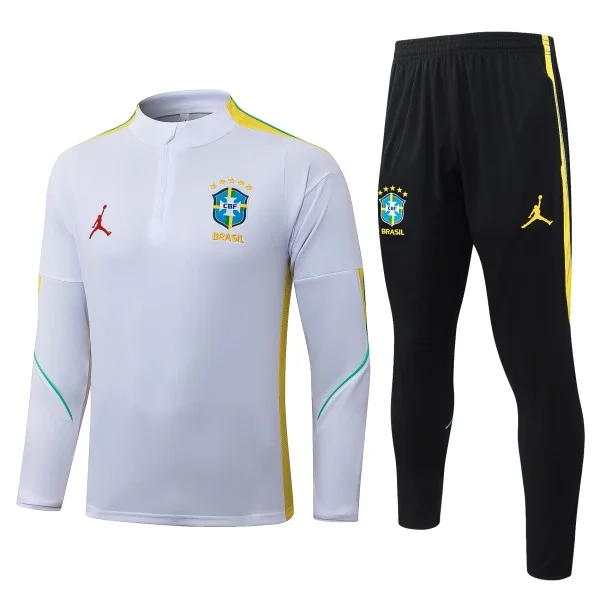 Conjunto Completo Sudadera Entrenamiento Niños Brasil 2026 Blanco Amarillo Negro Brasil Niños Conjunto 2026 Blanco - Equipacion Brasil Niños | 7camisetas
