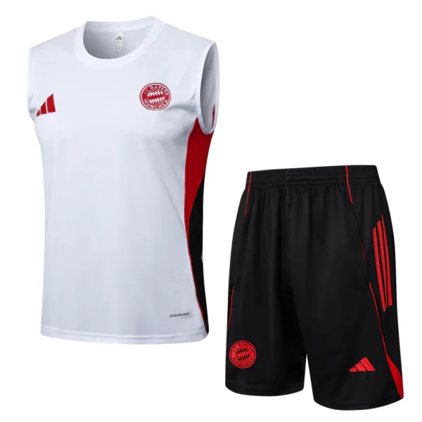 Entrenamiento Sin Mangas Conjunto Completo Bayern Múnich 2025 2026 Blanco Rojo Negro Bayern Múnich Conjunto 2025 2026 Blanco - Tuta Bayern Múnich | 7camisetas
