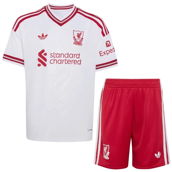 Segunda Conjunto De Niños Liverpool 2026 2027 Blanco Rojo Liverpool Niños Conjunto 2026 2027 Segunda Blanco - Equipacion Liverpool Niños | 7camisetas