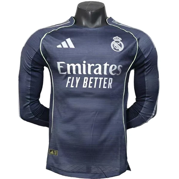 Segunda Jugadores Manga Larga Real Madrid 2025 2026 Gris Real Madrid Camiseta Edición Jugadores 2025 2026 Segunda Gris - Camiseta Real Madrid | 7camisetas