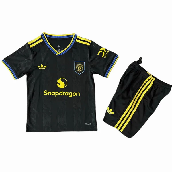 Manchester United Niños Conjunto 2025 2026 Tercera Negro - Manchester United Niños Economica | 7camisetas